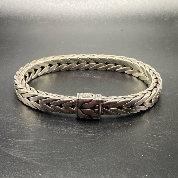 John Hardy Sterling Silver 925 Modern Flat woven bracelet pusher clasp 8” - Picture 1 of 16